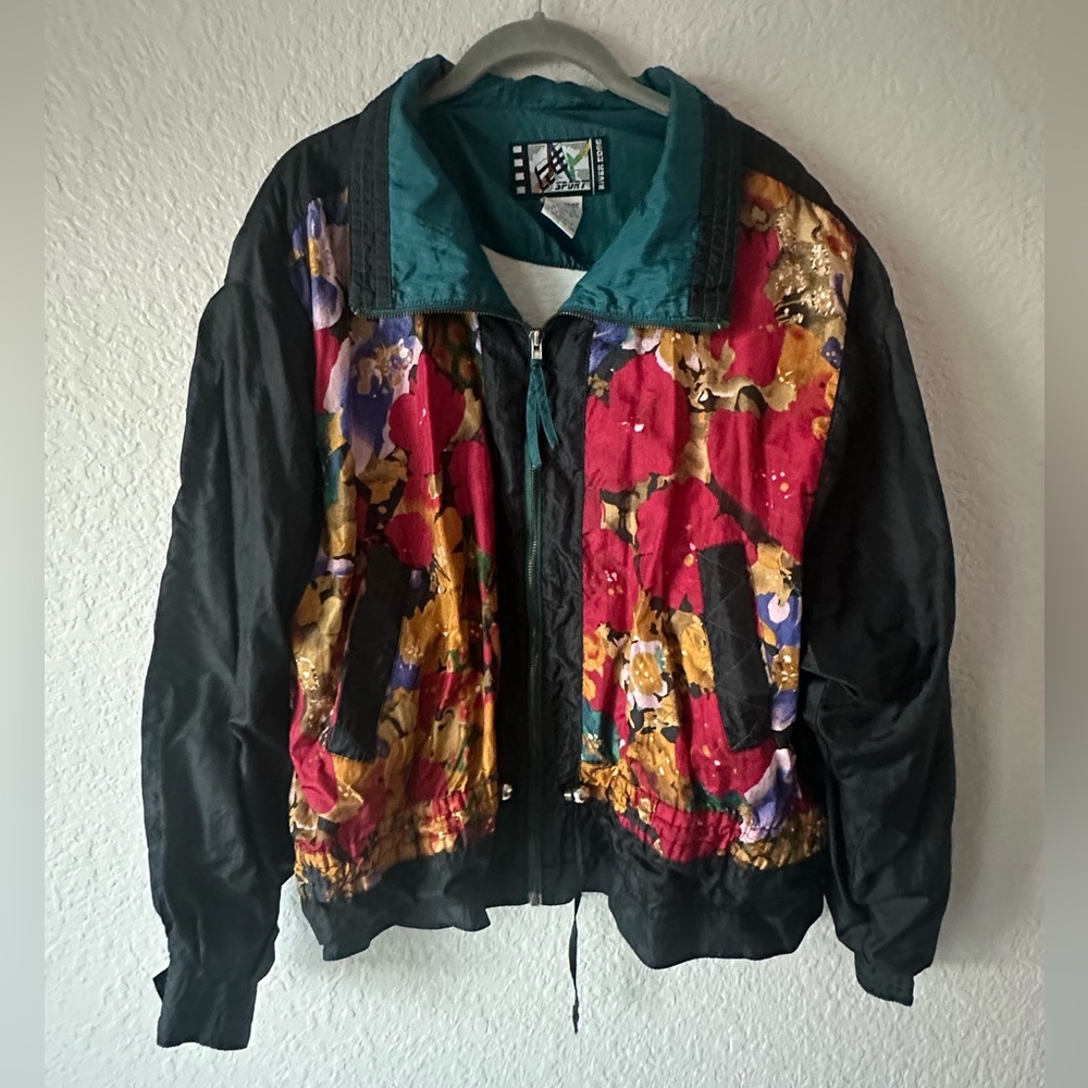Vintage 90s River Edge Floral Colorblock Windbreaker Jacket Large